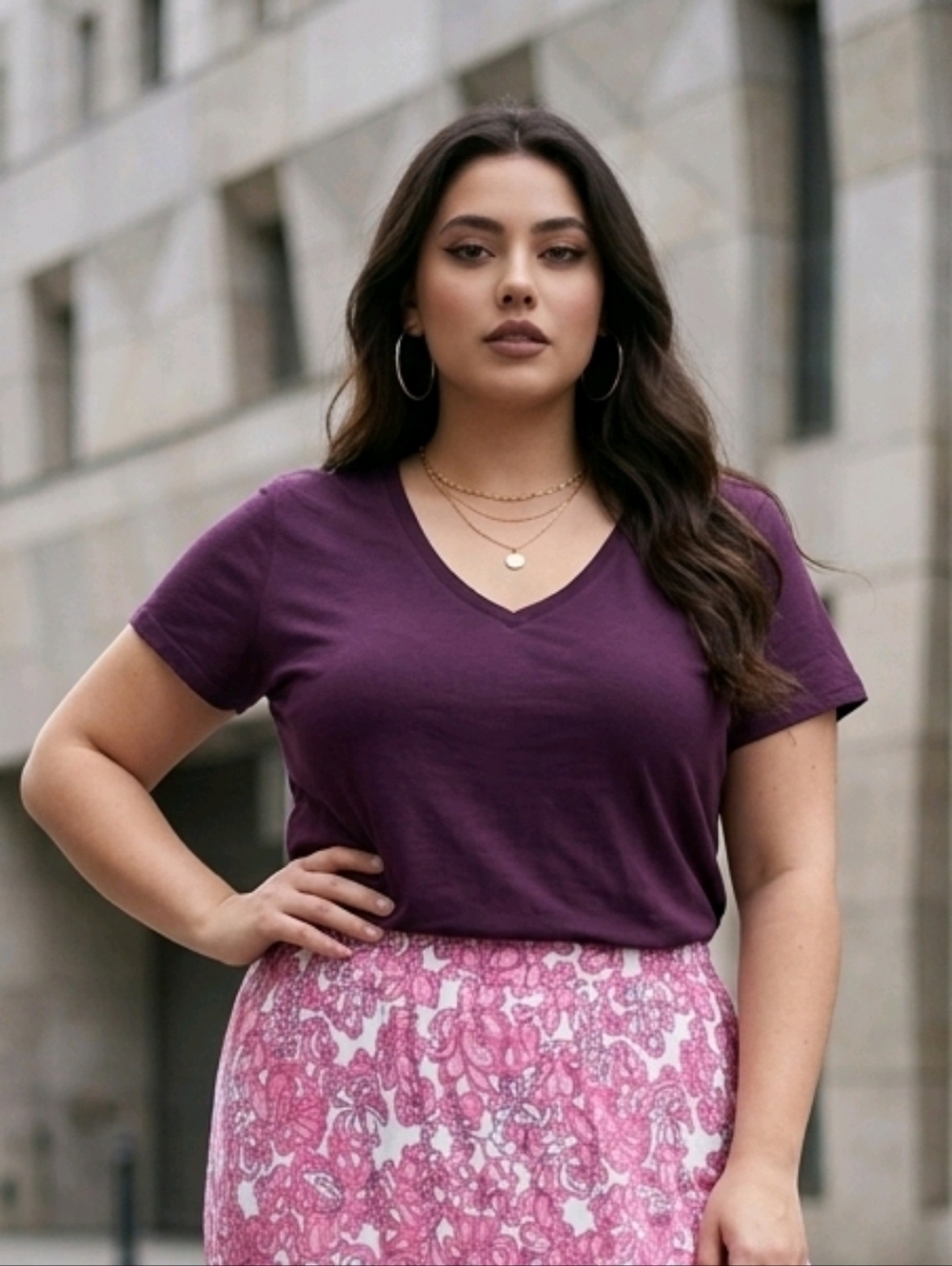 Pure Energy Deep Purple V-Neck Tee 2X Soft Stretch Short Sleeve Cozy Casual Top